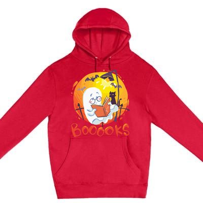 Booooks Ghost Funny Halloween Teacher Book Library Reading Premium Pullover Hoodie