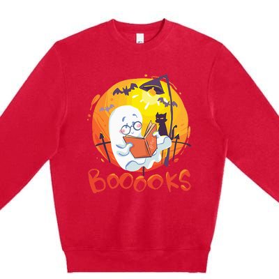 Booooks Ghost Funny Halloween Teacher Book Library Reading Premium Crewneck Sweatshirt