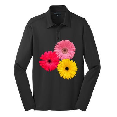 blooming gerbera flower daisies gerberas daisy flowery Silk Touch Performance Long Sleeve Polo