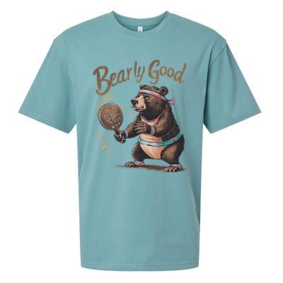 Bearly Good Funny Retro Pickleball Paddleball Bear Gift Sueded Cloud Jersey T-Shirt