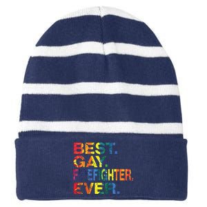 Best Gay Firefighter Ever Gay Gender Equality Funny Striped Beanie with Solid Band