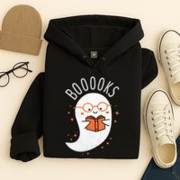 Booooks Ghost Funny Halloween Teacher Book Library Reading Hoodie