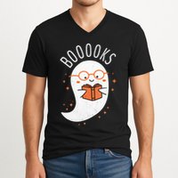 Booooks Ghost Funny Halloween Teacher Book Library Reading V-Neck T-Shirt