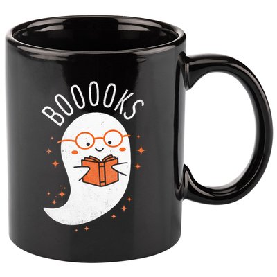 Booooks Ghost Funny Halloween Teacher Book Library Reading 11oz C Handle Ceramic Mug