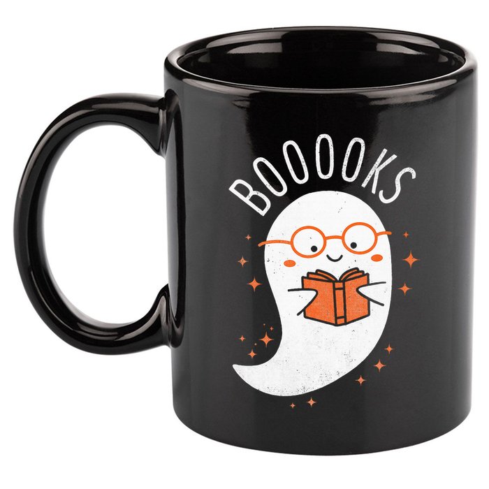 Booooks Ghost Funny Halloween Teacher Book Library Reading 11oz C Handle Ceramic Mug