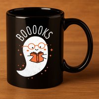 Booooks Ghost Funny Halloween Teacher Book Library Reading 11oz C Handle Ceramic Mug
