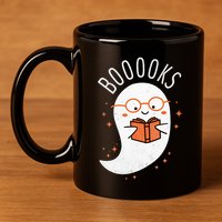 Booooks Ghost Funny Halloween Teacher Book Library Reading 11oz C Handle Ceramic Mug