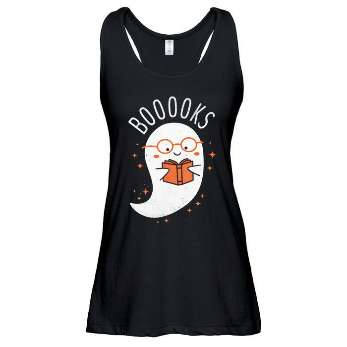 Booooks Ghost Funny Halloween Teacher Book Library Reading Ladies Essential Flowy Tank