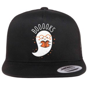 Booooks Ghost Funny Halloween Teacher Book Library Reading Flat Bill Trucker Hat