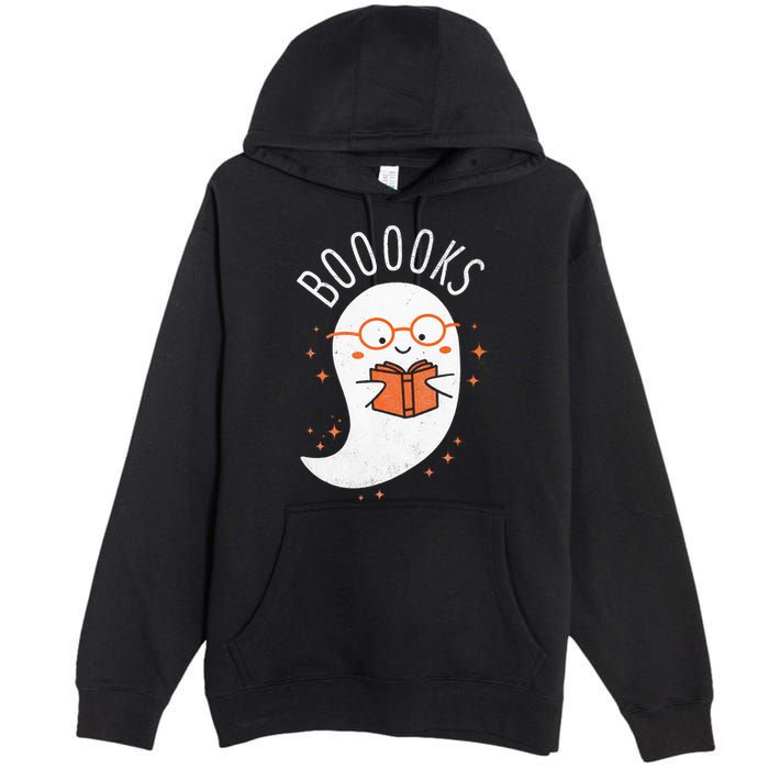 Booooks Ghost Funny Halloween Teacher Book Library Reading Premium Pullover Hoodie