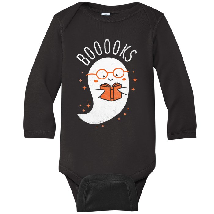 Booooks Ghost Funny Halloween Teacher Book Library Reading Baby Long Sleeve Bodysuit