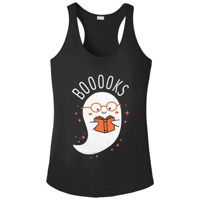 Booooks Ghost Funny Halloween Teacher Book Library Reading Ladies PosiCharge Competitor Racerback Tank