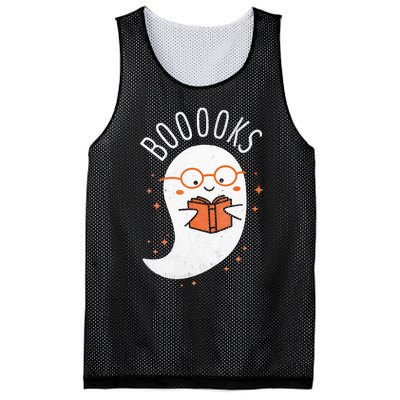 Booooks Ghost Funny Halloween Teacher Book Library Reading Mesh Reversible Basketball Jersey Tank