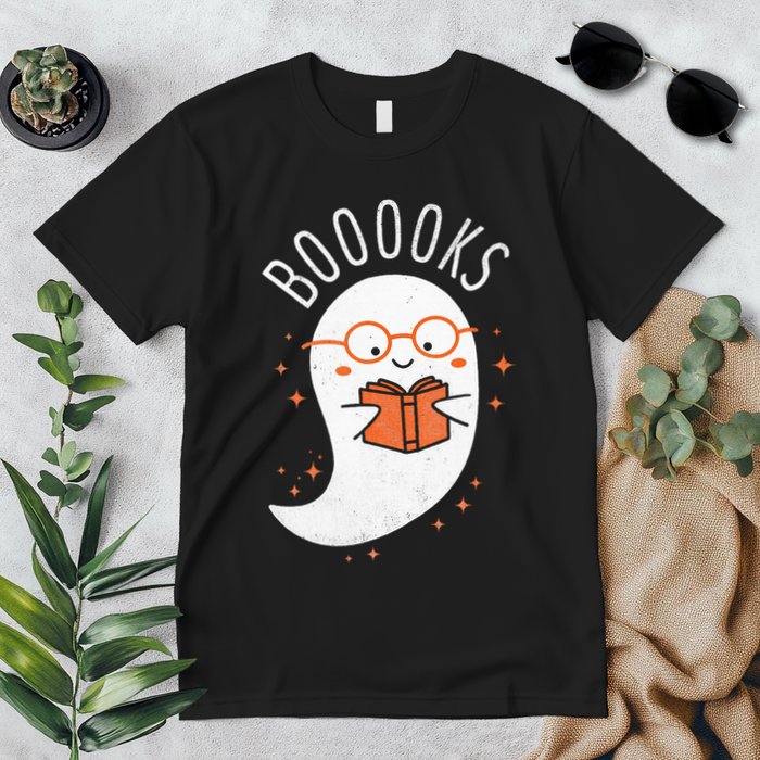 Booooks Ghost Funny Halloween Teacher Book Library Reading Premium T-Shirt