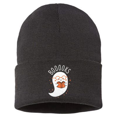 Booooks Ghost Funny Halloween Teacher Book Library Reading Sustainable Knit Beanie