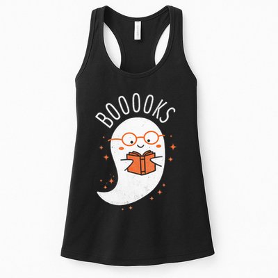 Booooks Ghost Funny Halloween Teacher Book Library Reading Womens Tank Top