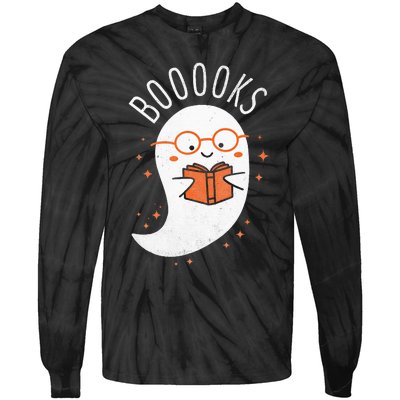 Booooks Ghost Funny Halloween Teacher Book Library Reading Tie-Dye Long Sleeve Shirt