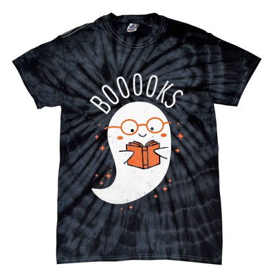 Booooks Ghost Funny Halloween Teacher Book Library Reading Tie-Dye T-Shirt