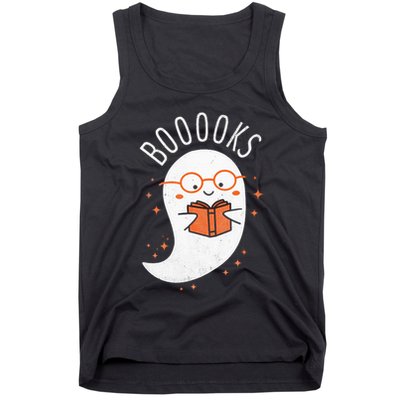 Booooks Ghost Funny Halloween Teacher Book Library Reading Tank Top