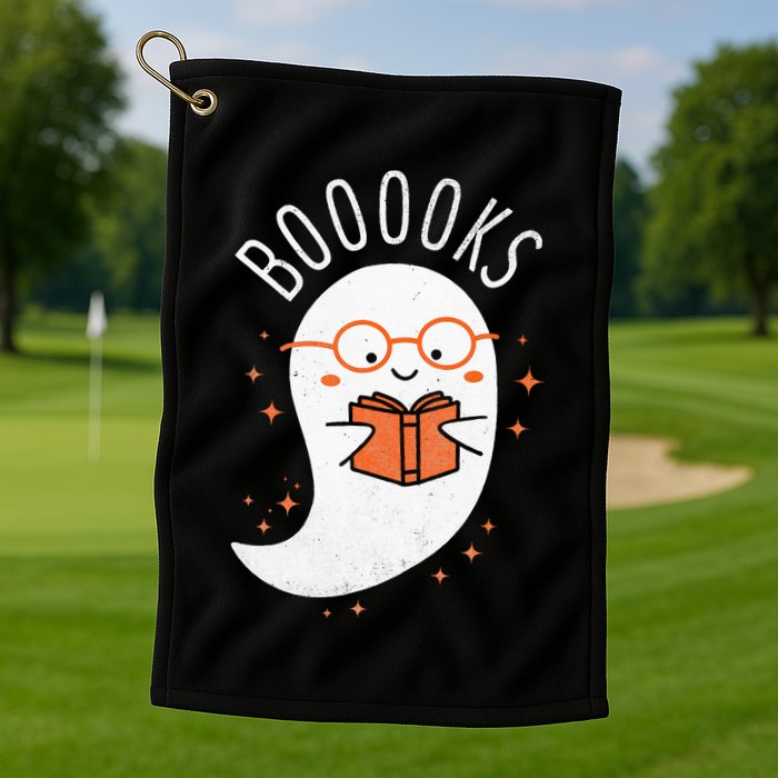 Booooks Ghost Funny Halloween Teacher Book Library Reading Golf Towel