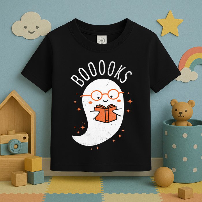 Booooks Ghost Funny Halloween Teacher Book Library Reading Toddler T-Shirt