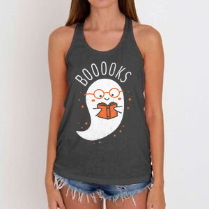 Booooks Ghost Funny Halloween Teacher Book Library Reading Women's Knotted Racerback Tank