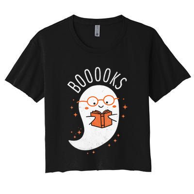 Booooks Ghost Funny Halloween Teacher Book Library Reading Crop Top