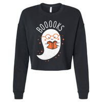 Booooks Ghost Funny Halloween Teacher Book Library Reading Cropped Pullover Crew