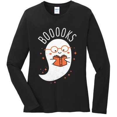 Booooks Ghost Funny Halloween Teacher Book Library Reading Ladies Long Sleeve Shirt