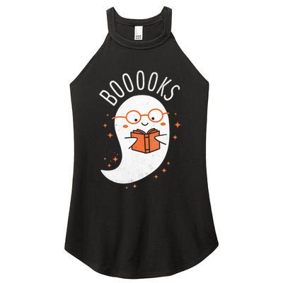 Booooks Ghost Funny Halloween Teacher Book Library Reading Women's Perfect Tri Rocker Tank