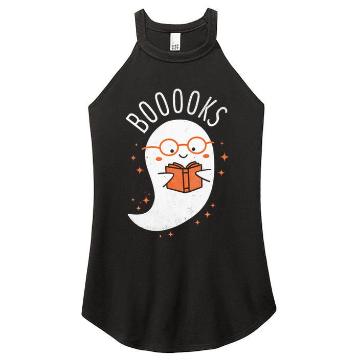 Booooks Ghost Funny Halloween Teacher Book Library Reading Women's Perfect Tri Rocker Tank