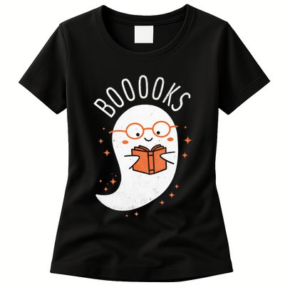 Booooks Ghost Funny Halloween Teacher Book Library Reading Womens T-Shirt