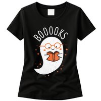 Booooks Ghost Funny Halloween Teacher Book Library Reading Womens T-Shirt