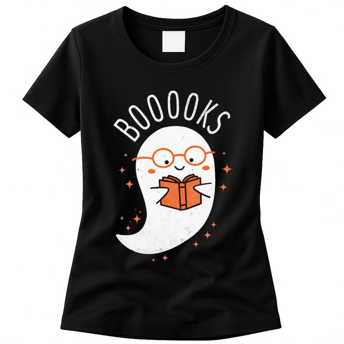 Booooks Ghost Funny Halloween Teacher Book Library Reading Womens T-Shirt