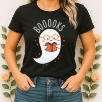 Booooks Ghost Funny Halloween Teacher Book Library Reading Womens T-Shirt