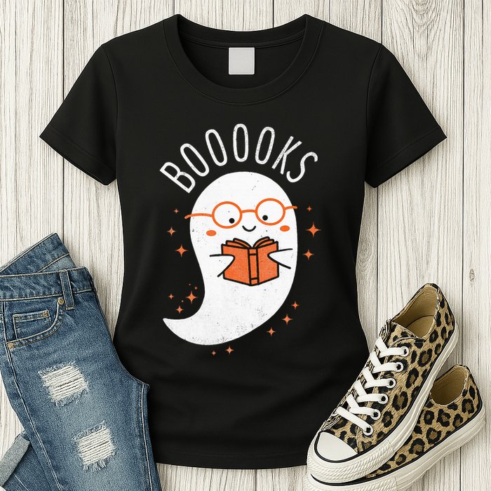 Booooks Ghost Funny Halloween Teacher Book Library Reading Womens T-Shirt