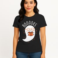 Booooks Ghost Funny Halloween Teacher Book Library Reading Womens T-Shirt
