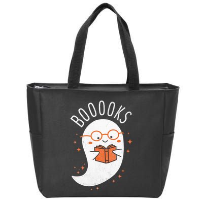 Booooks Ghost Funny Halloween Teacher Book Library Reading Zip Tote Bag