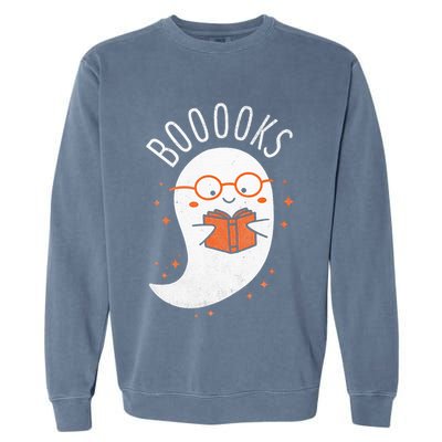 Booooks Ghost Funny Halloween Teacher Book Library Reading Garment-Dyed Sweatshirt