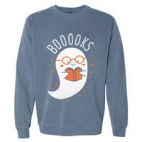 Booooks Ghost Funny Halloween Teacher Book Library Reading Garment-Dyed Sweatshirt