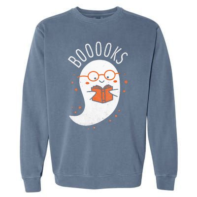 Booooks Ghost Funny Halloween Teacher Book Library Reading Garment-Dyed Sweatshirt