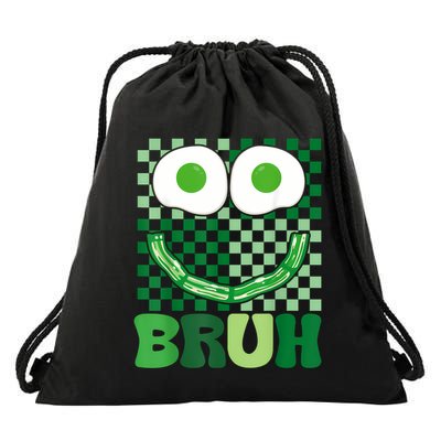 Bruh Green Face Eggs And Bacon Ham Breakfast St PatrickS Drawstring Bag