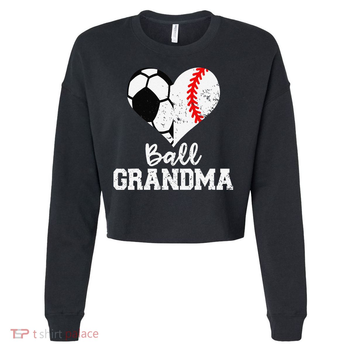 Ball Grandma Funny Soccer Baseball Grandma Cropped Pullover Crew