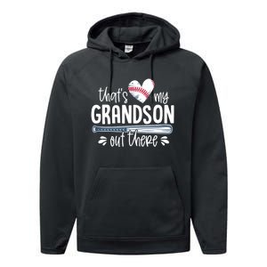 Baseball Gift for Grandparents That's My Grandson Out There Performance Fleece Hoodie