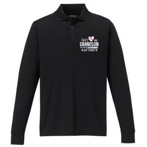 Baseball Gift for Grandparents That's My Grandson Out There Performance Long Sleeve Polo