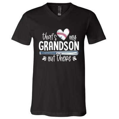 Baseball Gift for Grandparents That's My Grandson Out There V-Neck T-Shirt