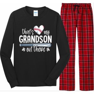 Baseball Gift for Grandparents That's My Grandson Out There Long Sleeve Pajama Set