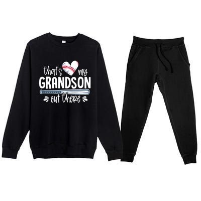 Baseball Gift for Grandparents That's My Grandson Out There Premium Crewneck Sweatsuit Set