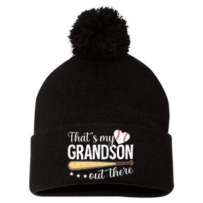 Baseball Grandma Funny Thats My Grandson Out There Baseball Pom Pom 12in Knit Beanie