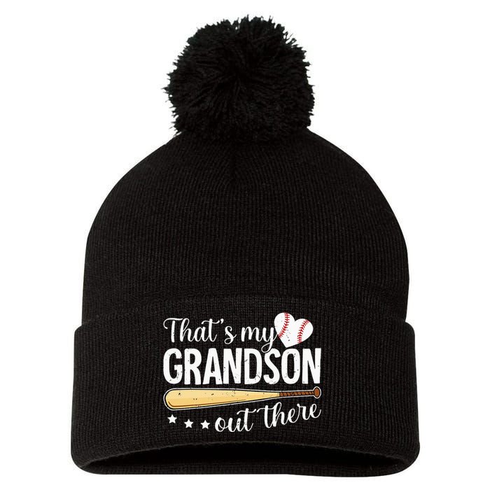 Baseball Grandma Funny Thats My Grandson Out There Baseball Pom Pom 12in Knit Beanie